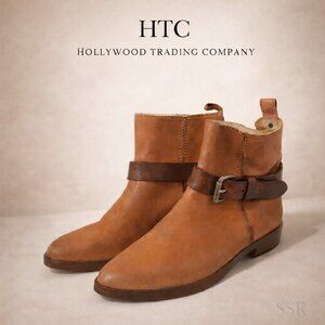 HTC Hollywood Trading Co Gwen Leather Ankle Booties Brown Buckle Strap EU 39 NEW